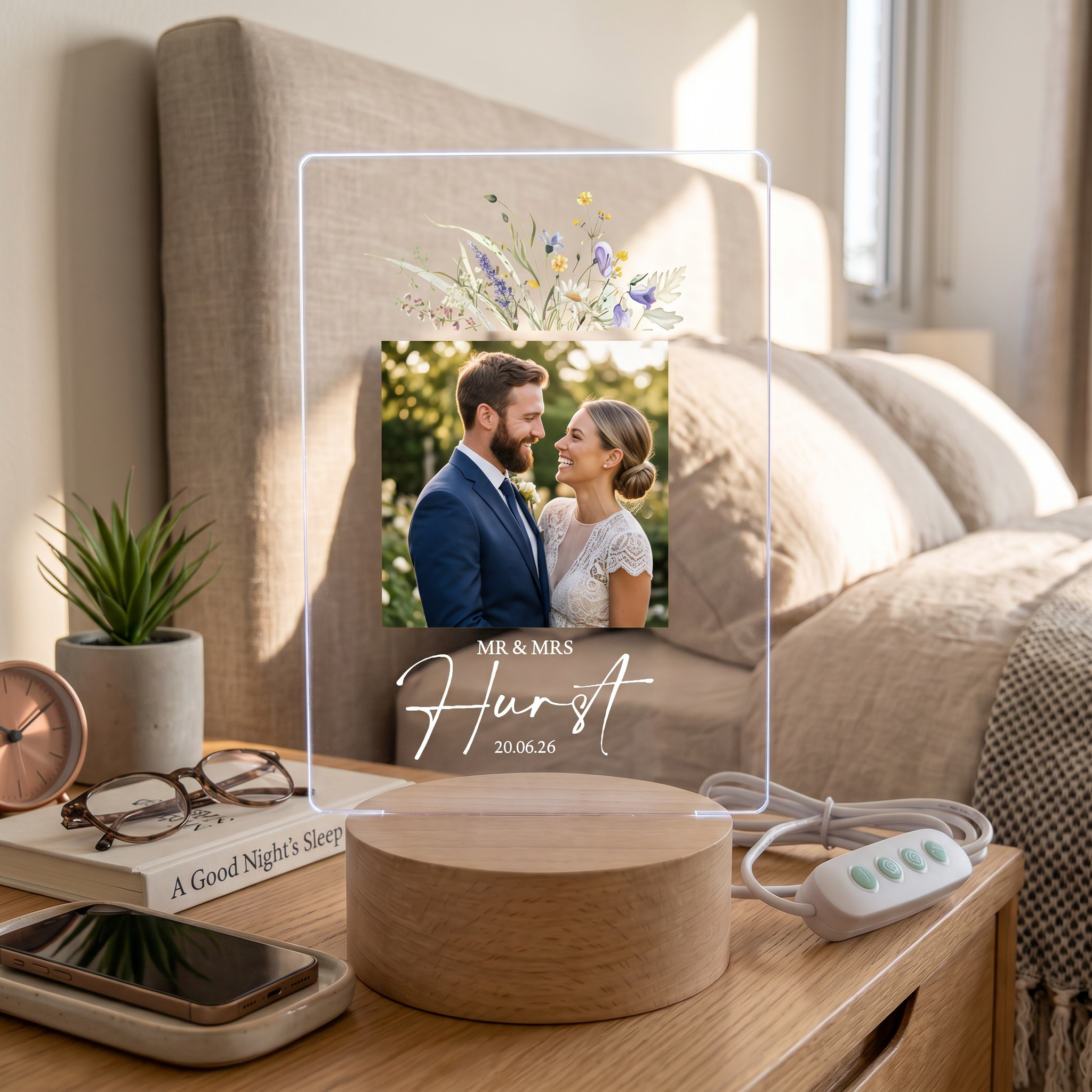 Personalised Wedding or Anniversary Photo Frame – LED Light Up Acrylic Keepsake Gift (USB Powered) ukgiftstoreonline