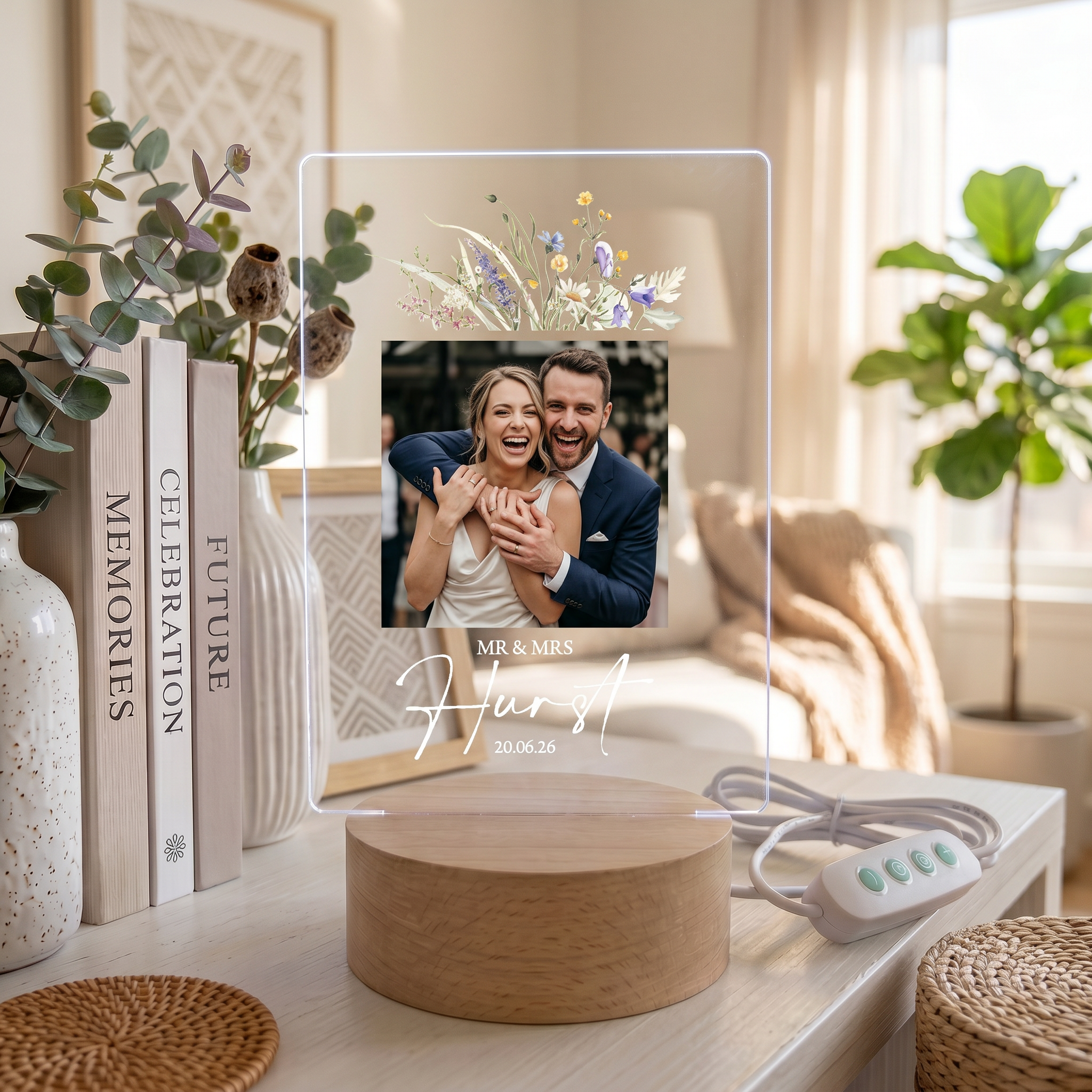 Personalised Wedding or Anniversary Photo Frame – LED Light Up Acrylic Keepsake Gift (USB Powered) ukgiftstoreonline