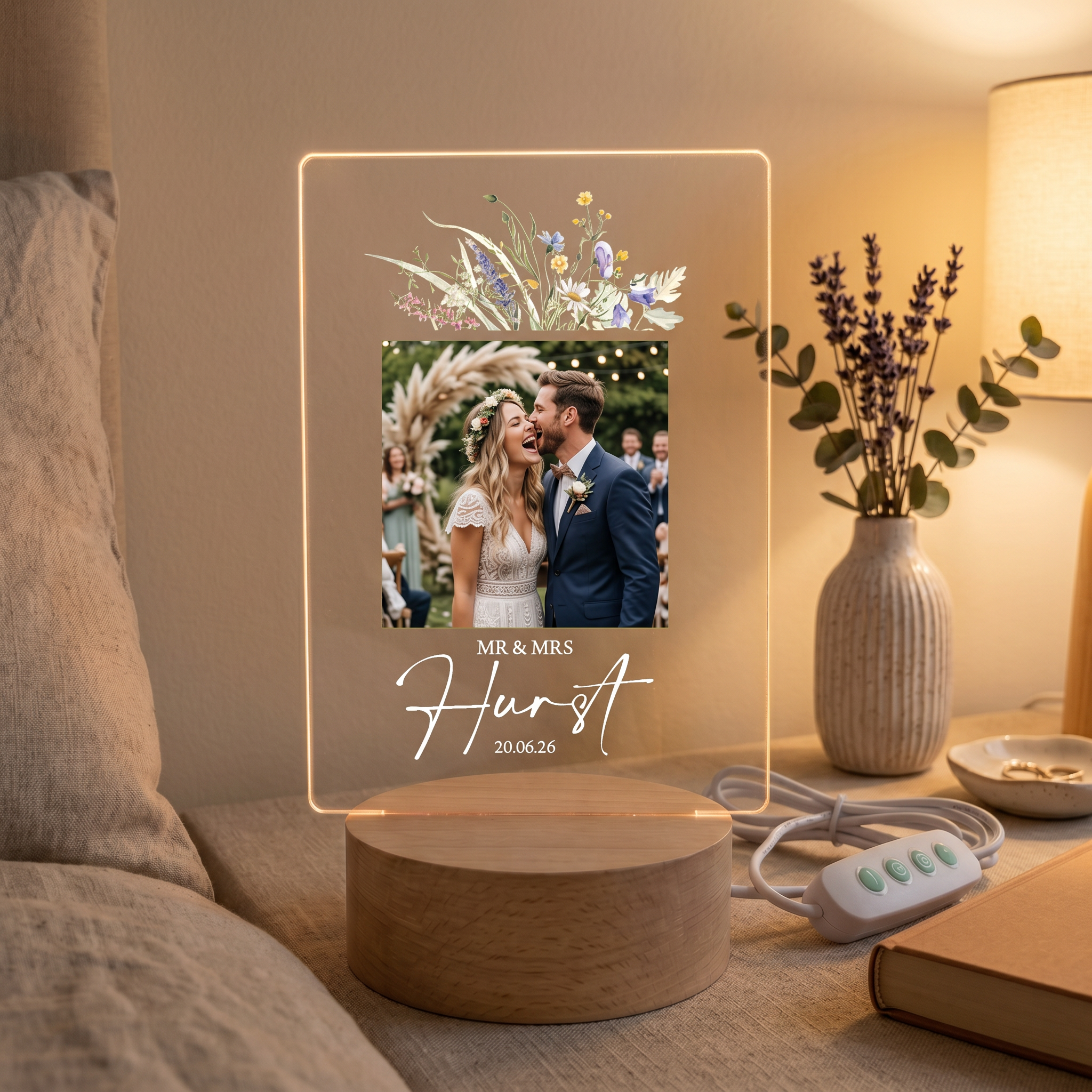 Personalised Wedding or Anniversary Photo Frame – LED Light Up Acrylic Keepsake Gift (USB Powered) ukgiftstoreonline