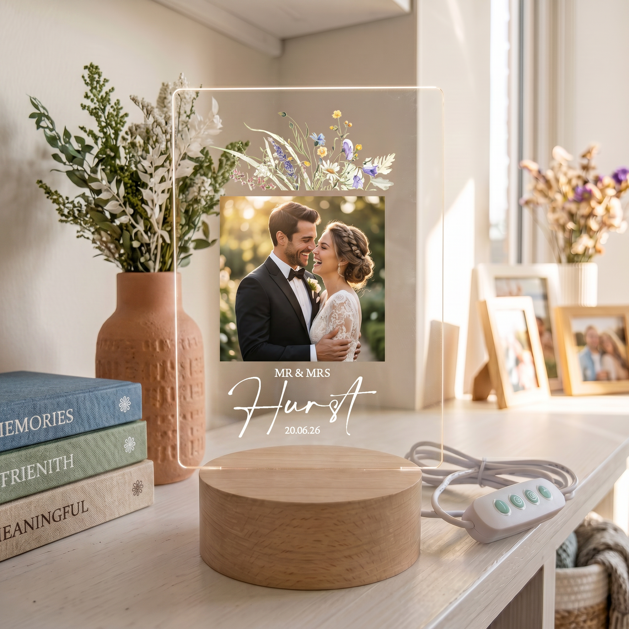 Personalised Wedding or Anniversary Photo Frame – LED Light Up Acrylic Keepsake Gift (USB Powered) ukgiftstoreonline