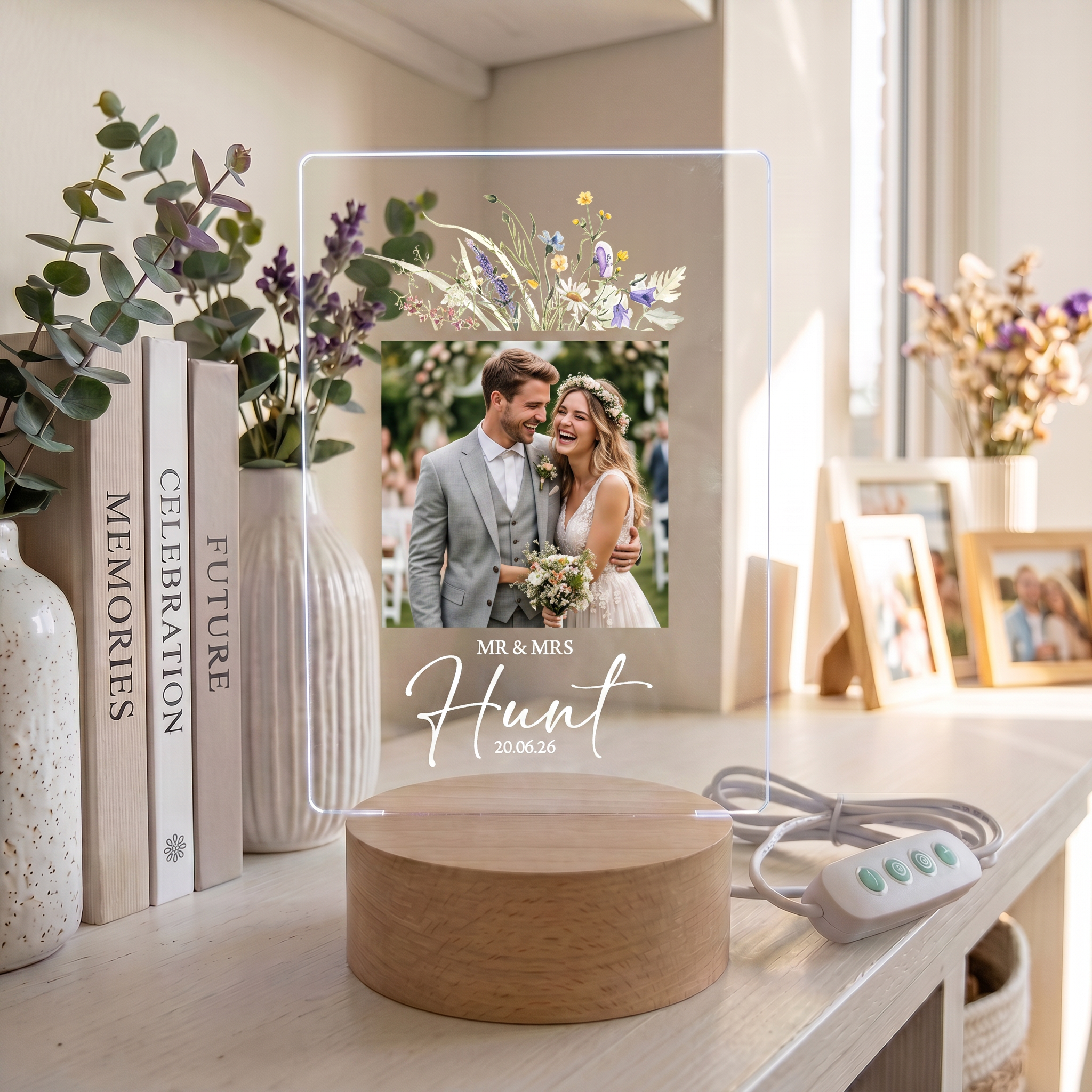 Personalised Wedding or Anniversary Photo Frame – LED Light Up Acrylic Keepsake Gift (USB Powered) ukgiftstoreonline