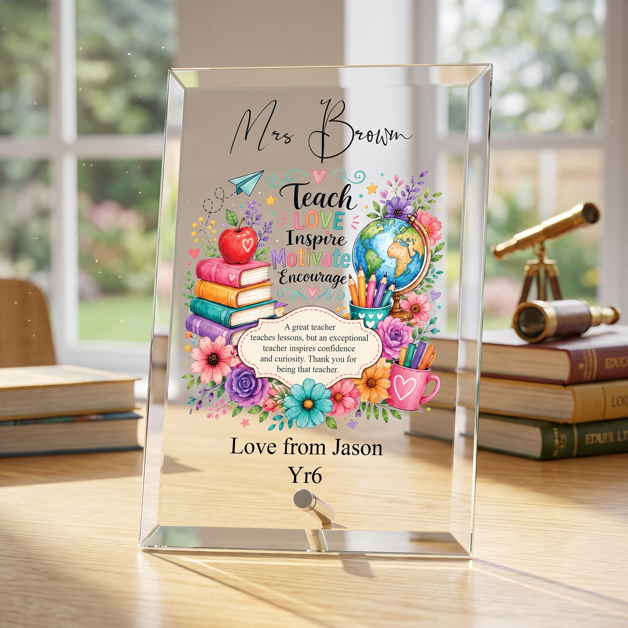 Personalised Teacher Gift Plaque, Keepsake, Motivate Quote (18cm x 13cm, Thick Glass, Custom Print) ukgiftstoreonline