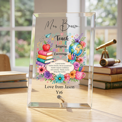 Personalised Teacher Gift Plaque, Keepsake, Motivate Quote (18cm x 13cm, Thick Glass, Custom Print) ukgiftstoreonline