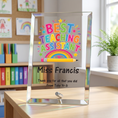 Personalised Teaching Assistant Gift Plaque Trophy, Keepsake (18cm x 13cm, Thick Glass, Custom Print)