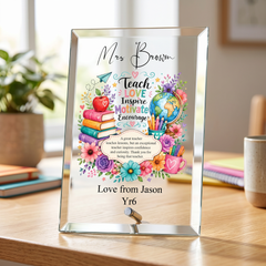 Personalised Teacher Gift Plaque, Keepsake, Motivate Quote (18cm x 13cm, Thick Glass, Custom Print) ukgiftstoreonline