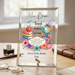 Personalised Teacher Gift Plaque, Keepsake, Motivate Quote (18cm x 13cm, Thick Glass, Custom Print) ukgiftstoreonline