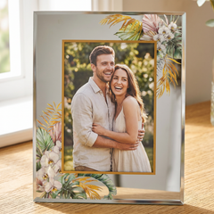 Tropical Glass Photo Frame – 5x7 Photo Frame With Mirror Silver & Copper Foil Border photo frame ukgiftstoreonline