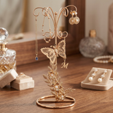 Vintage Style gold metal jewellery stand, with flowers and butterflies 22.5cm tall ukgiftstoreonline