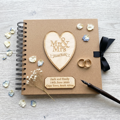 Personalised Brown Wedding Guest Book Wooden Engraving Mr and Mrs Personalised Wedding Gift ukgiftstoreonline
