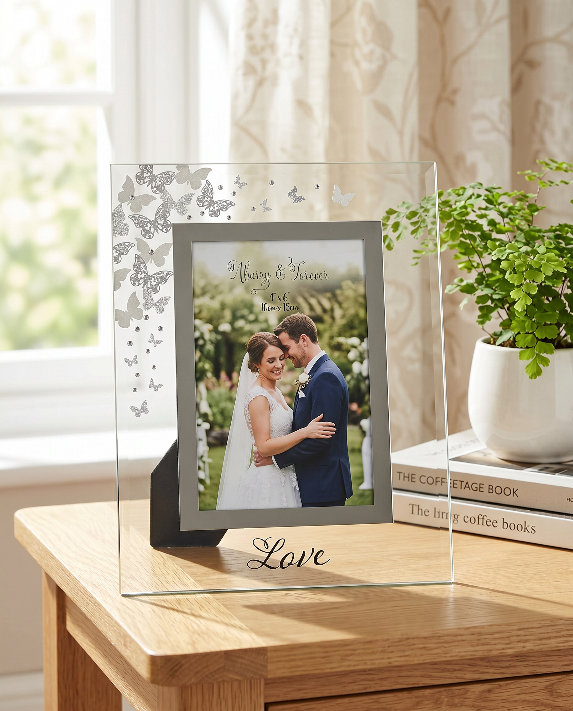 Glass and Butterfly Love Photo Frame Ideal For Wedding, Anniversaries and Engagements 4" x 6" photo frame ukgiftstoreonline