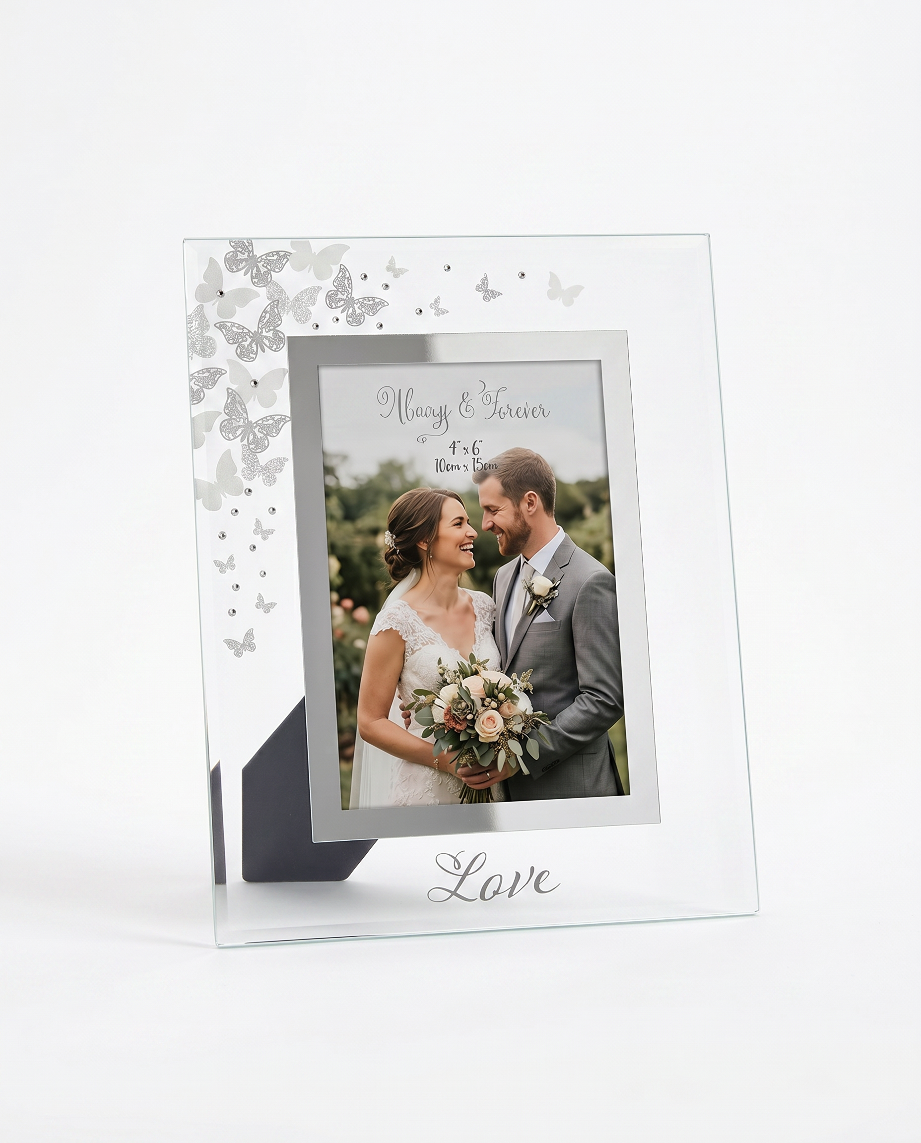 Glass and Butterfly Love Photo Frame Ideal For Wedding, Anniversaries and Engagements 4" x 6" photo frame ukgiftstoreonline