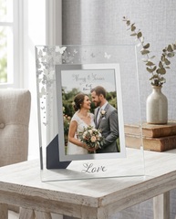 Glass and Butterfly Love Photo Frame Ideal For Wedding, Anniversaries and Engagements 4" x 6" photo frame ukgiftstoreonline