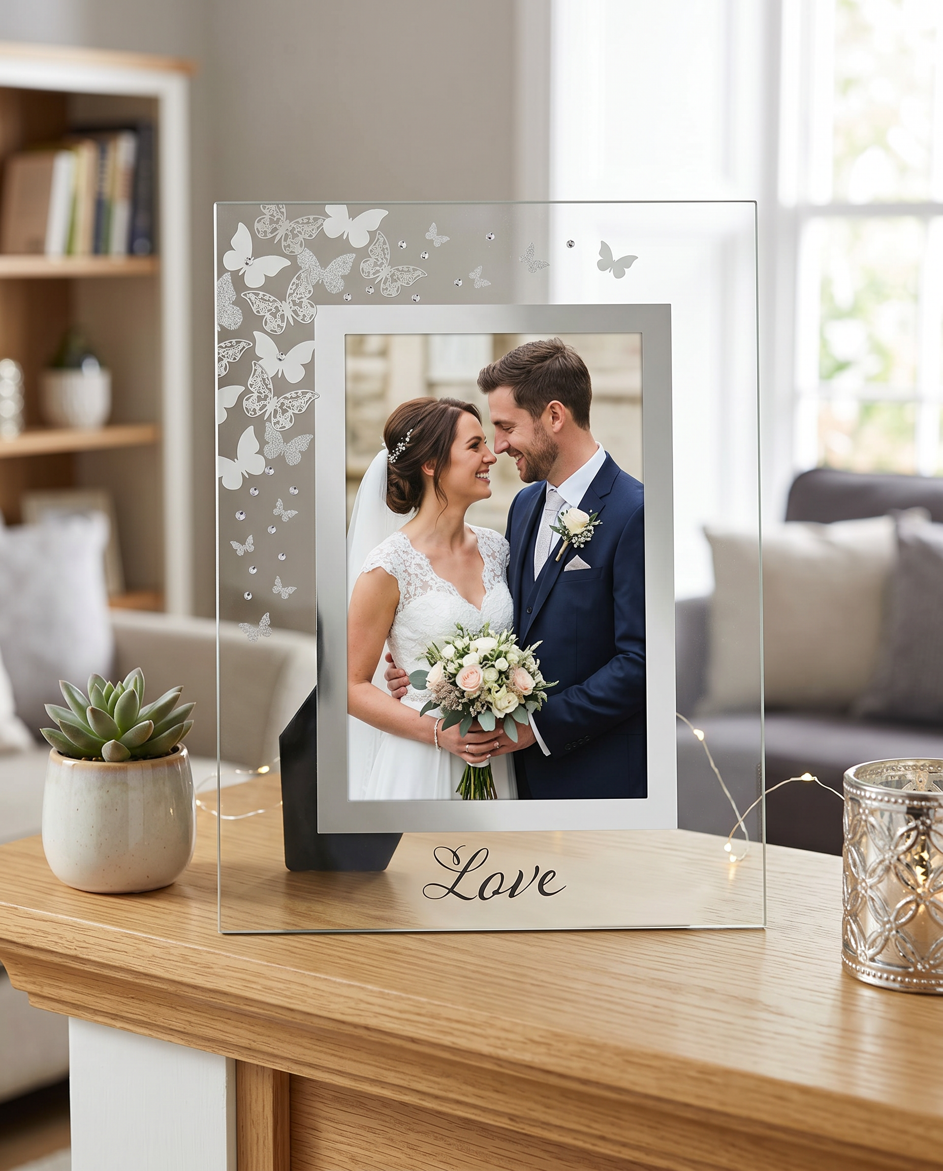 Glass and Butterfly Love Photo Frame Ideal For Wedding, Anniversaries and Engagements 4" x 6" photo frame ukgiftstoreonline