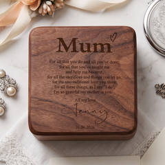 Engraved Walnut Jewellery Box - Personalised Mother Of The Bride Gift With Velvet Lined Case Personalised Jewellery Box ukgiftstoreonline