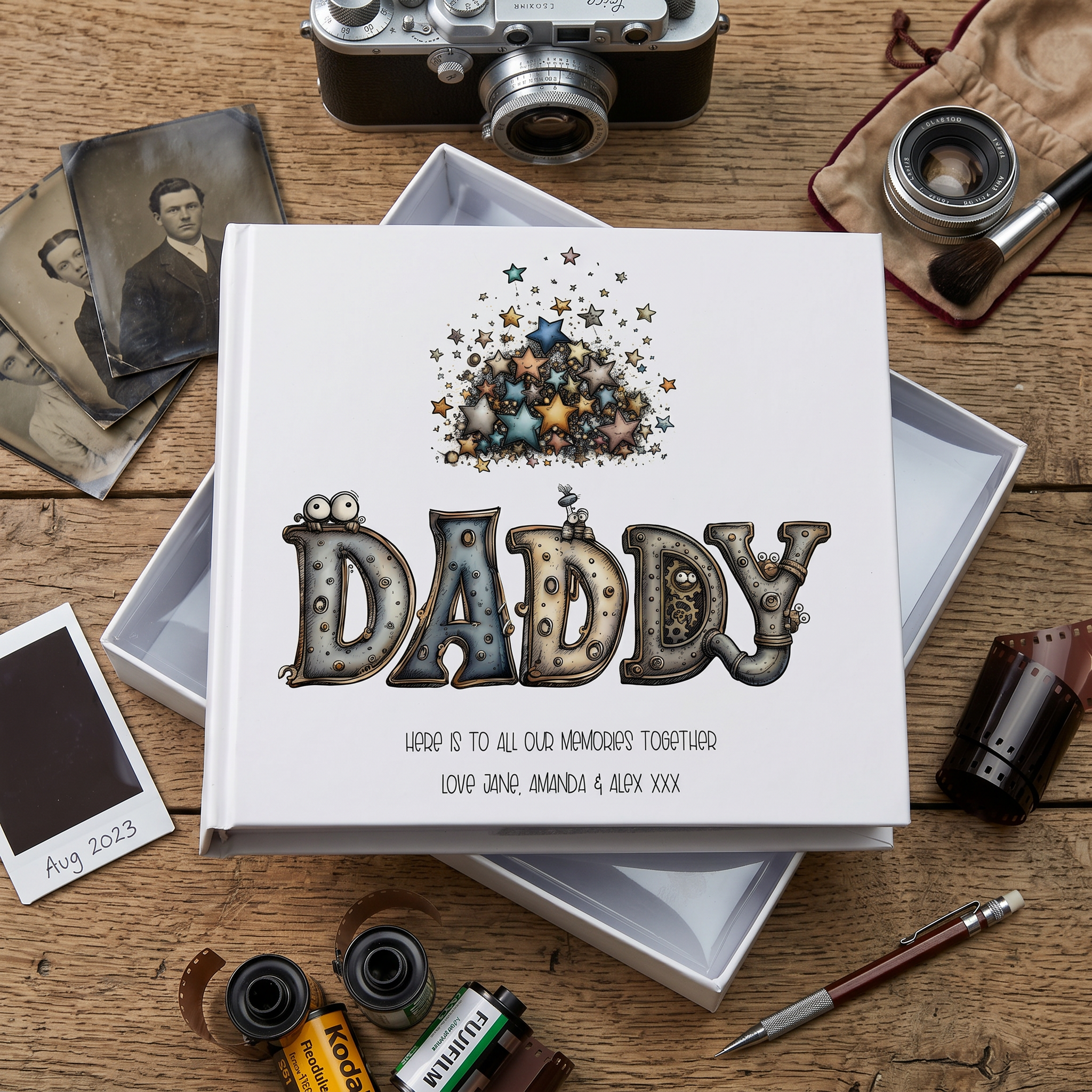 Personalised Colourful Daddy Photo Album in Gift Box, Holds 50 6x4 Photographs, Writing Area, Keepsake Memory Book photo album ukgiftstoreonline