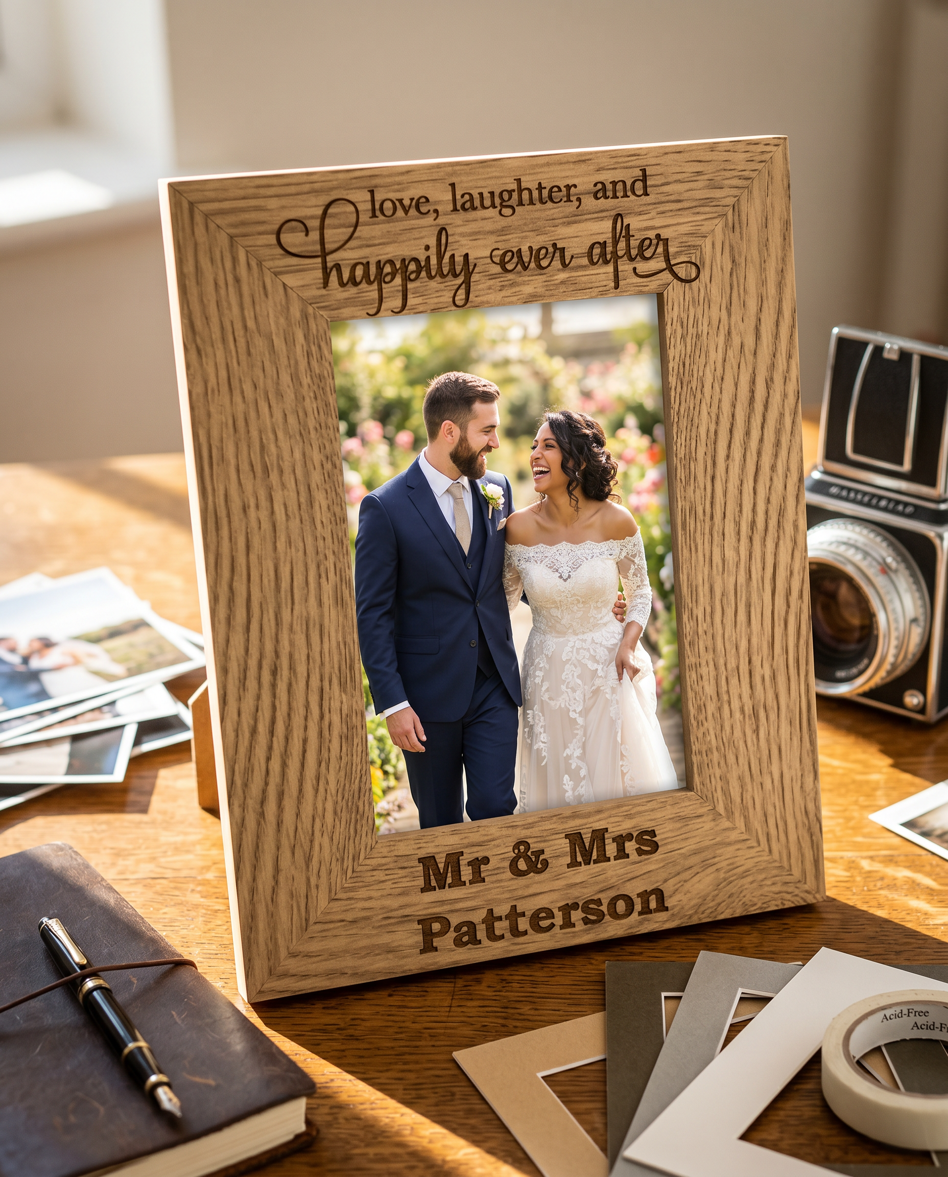 Personalised Engraved Wooden Wedding Photo Frame Love Laughter Happily Ever After wedding photo frame ukgiftstoreonline