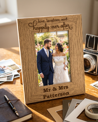 Personalised Engraved Wooden Wedding Photo Frame Love Laughter Happily Ever After wedding photo frame ukgiftstoreonline