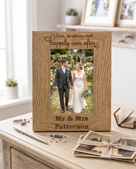Personalised Engraved Wooden Wedding Photo Frame Love Laughter Happily Ever After wedding photo frame ukgiftstoreonline