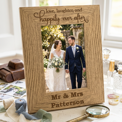 Personalised Engraved Wooden Wedding Photo Frame Love Laughter Happily Ever After wedding photo frame ukgiftstoreonline