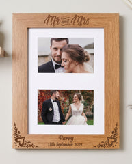 Engraved Wooden Wedding Frame - Personalised Mr and Mrs Double Photo Frame Gift Photo Frame ukgiftstoreonline
