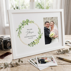 Personalised Wedding Photo Frame Eucalyptus and Gold Wreath personalised photo frames ukgiftstoreonline
