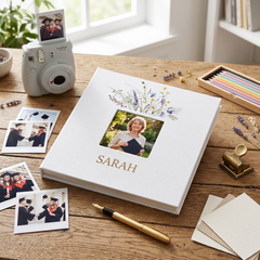 Personalised Any Name Photo Album Large Linen Cover Self Adhesive Pages With Wildflowers