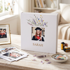 Personalised Any Name Photo Album Large Linen Cover Self Adhesive Pages With Wildflowers