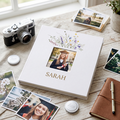 Personalised Any Name Photo Album Large Linen Cover Self Adhesive Pages With Wildflowers
