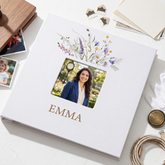 Personalised Any Name Photo Album Large Linen Cover Self Adhesive Pages With Wildflowers photo album ukgiftstoreonline