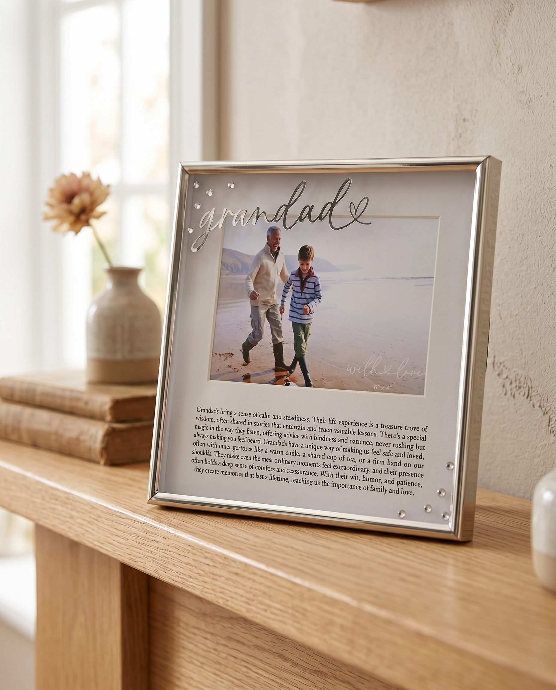 Grandad Silver Photo Frame 6'x4' Picture with Diamantes and Message, Freestanding and Gift Boxed - Father's Day, Birthday or Christmas photo frame ukgiftstoreonline