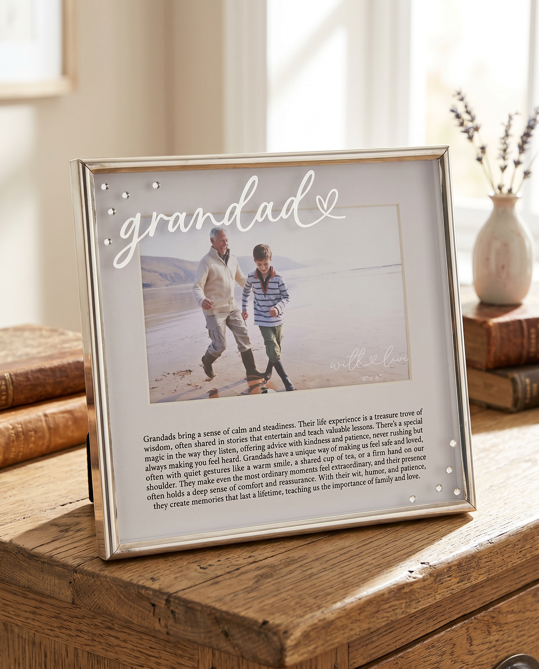 Grandad Silver Photo Frame 6'x4' Picture with Diamantes and Message, Freestanding and Gift Boxed - Father's Day, Birthday or Christmas photo frame ukgiftstoreonline