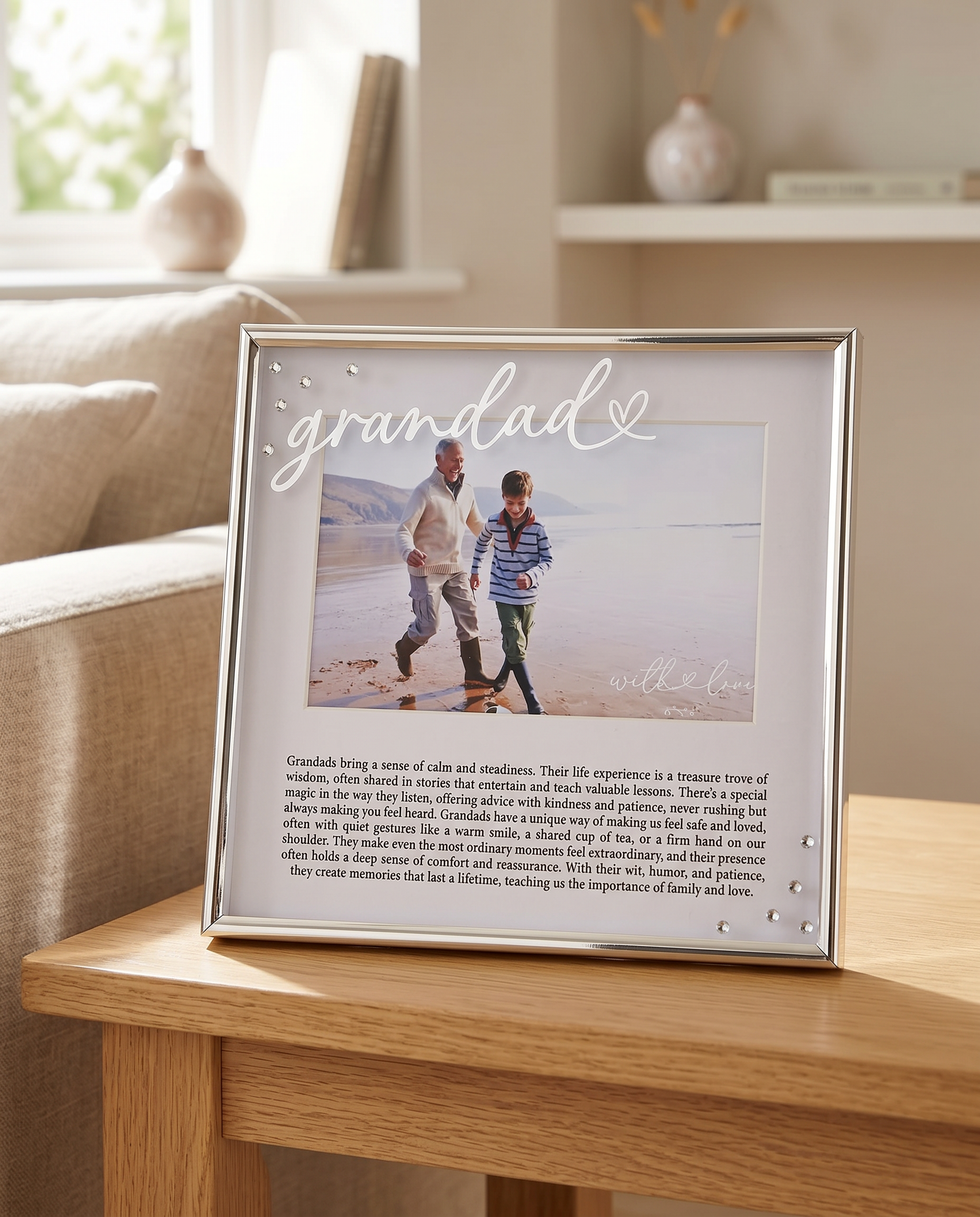 Grandad Silver Photo Frame 6'x4' Picture with Diamantes and Message, Freestanding and Gift Boxed - Father's Day, Birthday or Christmas photo frame ukgiftstoreonline