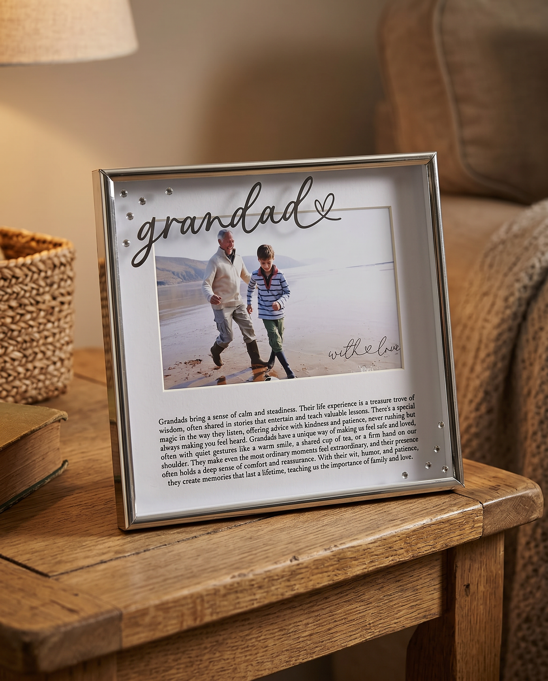 Grandad Silver Photo Frame 6'x4' Picture with Diamantes and Message, Freestanding and Gift Boxed - Father's Day, Birthday or Christmas photo frame ukgiftstoreonline