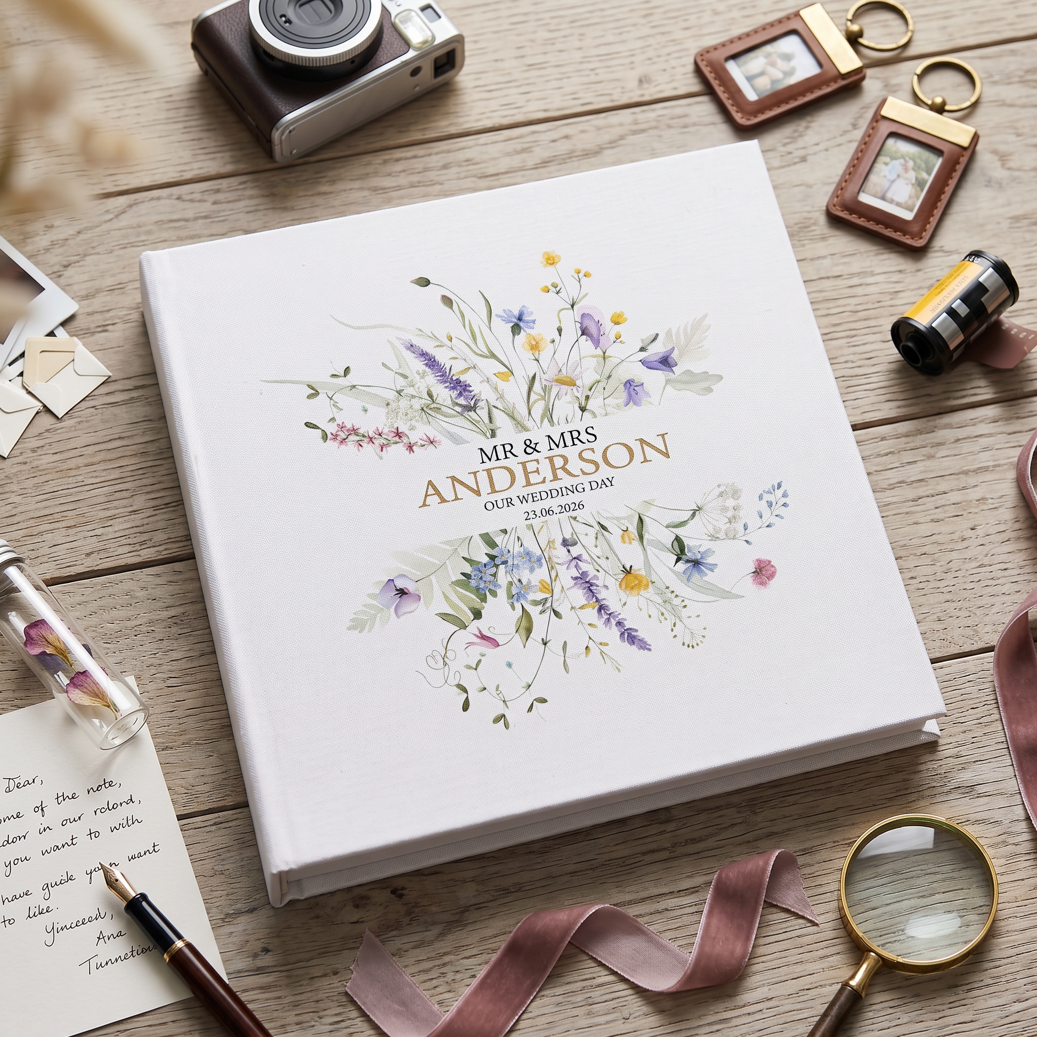 Large Book Bound Personalised Wedding Photo Album Keepskae Gift With Delicate Wildflowers photo album ukgiftstoreonline