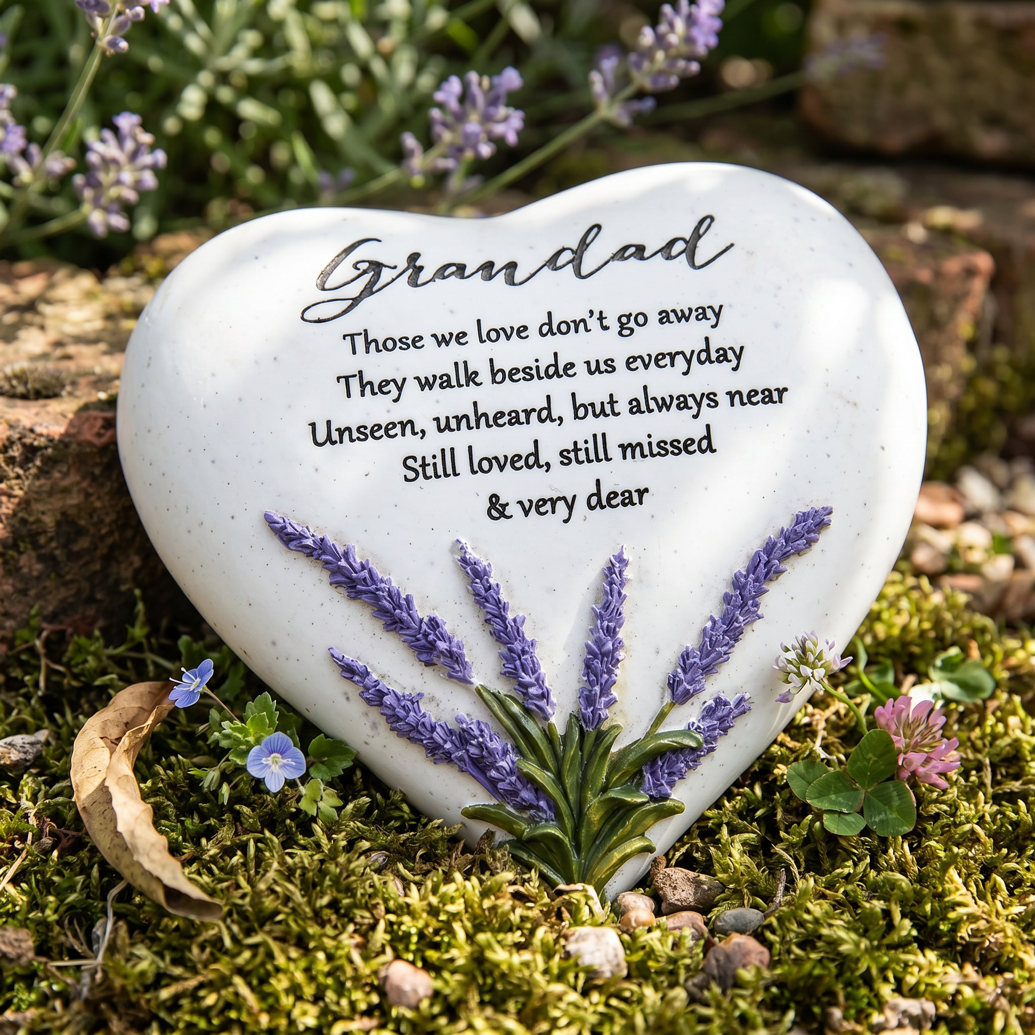 Grandad Graveside Lavender Heart Stone Memorial Plaque, Grave Ornament Tribute, Gift ukgiftstoreonline