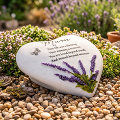 Mum Graveside Lavender Heart Stone Memorial Plaque, Grave Ornament Tribute, Gift