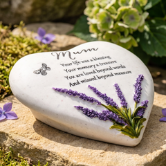 Mum Graveside Lavender Heart Stone Memorial Plaque, Grave Ornament Tribute, Gift