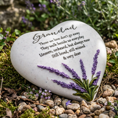 Grandad Graveside Lavender Heart Stone Memorial Plaque, Grave Ornament Tribute, Gift ukgiftstoreonline