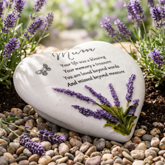 Mum Graveside Lavender Heart Stone Memorial Plaque, Grave Ornament Tribute, Gift