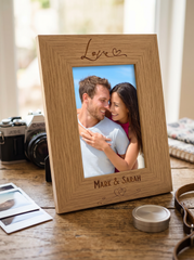 Personalised Love Photo Frame Gift With Heart Portrait Engraved Wooden for Anniversaries, Wedding and Valentines personalised photo frames ukgiftstoreonline