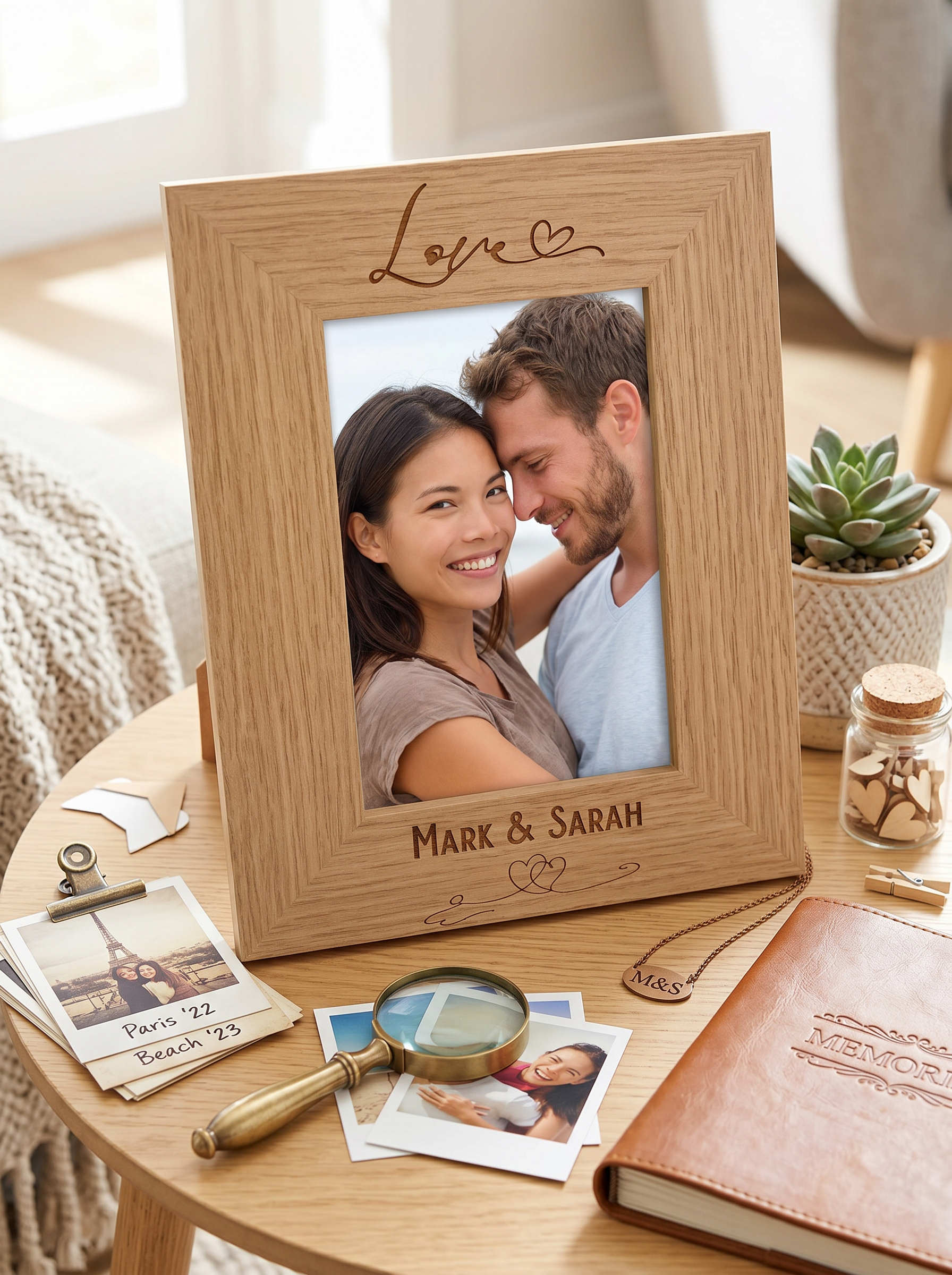 Personalised Love Photo Frame Gift With Heart Portrait Engraved Wooden for Anniversaries, Wedding and Valentines personalised photo frames ukgiftstoreonline