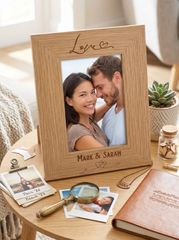 Personalised Love Photo Frame Gift With Heart Portrait Engraved Wooden for Anniversaries, Wedding and Valentines personalised photo frames ukgiftstoreonline