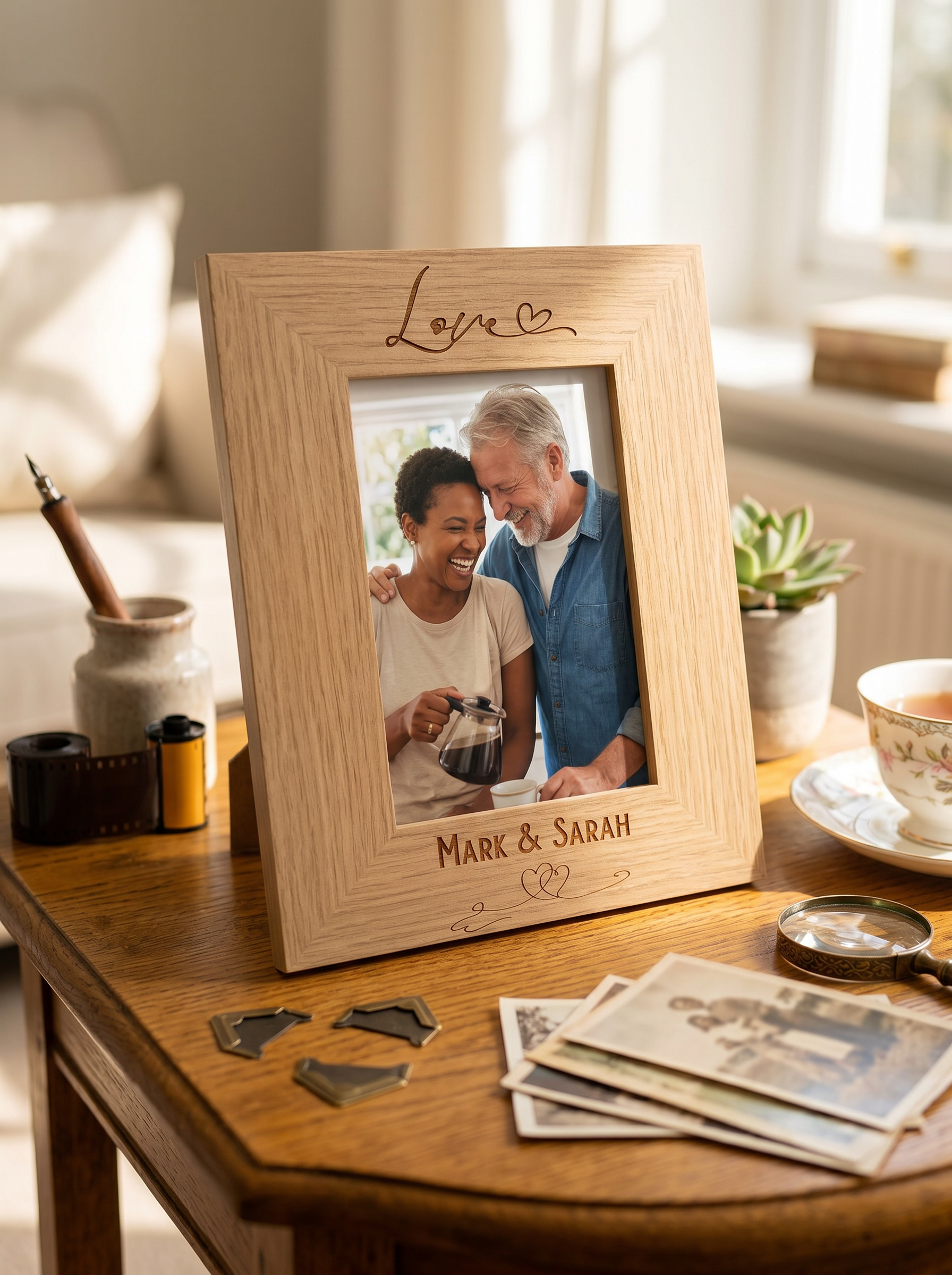 Personalised Love Photo Frame Gift With Heart Portrait Engraved Wooden for Anniversaries, Wedding and Valentines personalised photo frames ukgiftstoreonline