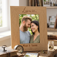 Personalised Love Photo Frame Gift With Heart Portrait Engraved Wooden for Anniversaries, Wedding and Valentines personalised photo frames ukgiftstoreonline