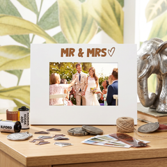 White Engraved Wooden Wedding Picture Photo Frame Mr and Mrs Heart Gift Landscape Photo Frame ukgiftstoreonline