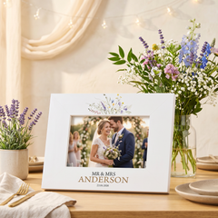 Personalised Wedding Day Photo Frame Gift for Couple With Bright Floral Wildflowers Photo Frame ukgiftstoreonline