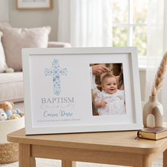 Personalised Baptism Blue Ornate Cross Design Photo Frame Baptism Photo Frame ukgiftstoreonline