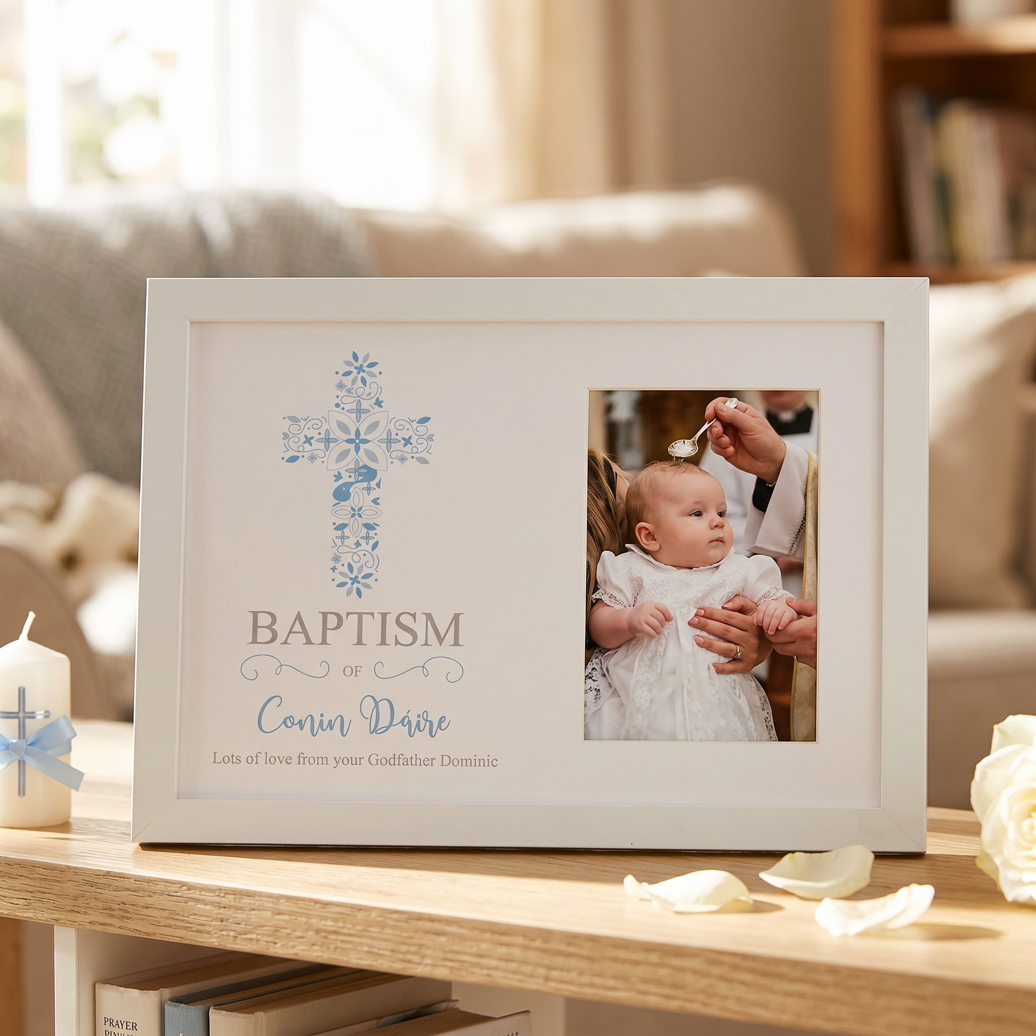 Personalised Baptism Blue Ornate Cross Design Photo Frame Baptism Photo Frame ukgiftstoreonline
