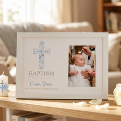Personalised Baptism Blue Ornate Cross Design Photo Frame Baptism Photo Frame ukgiftstoreonline