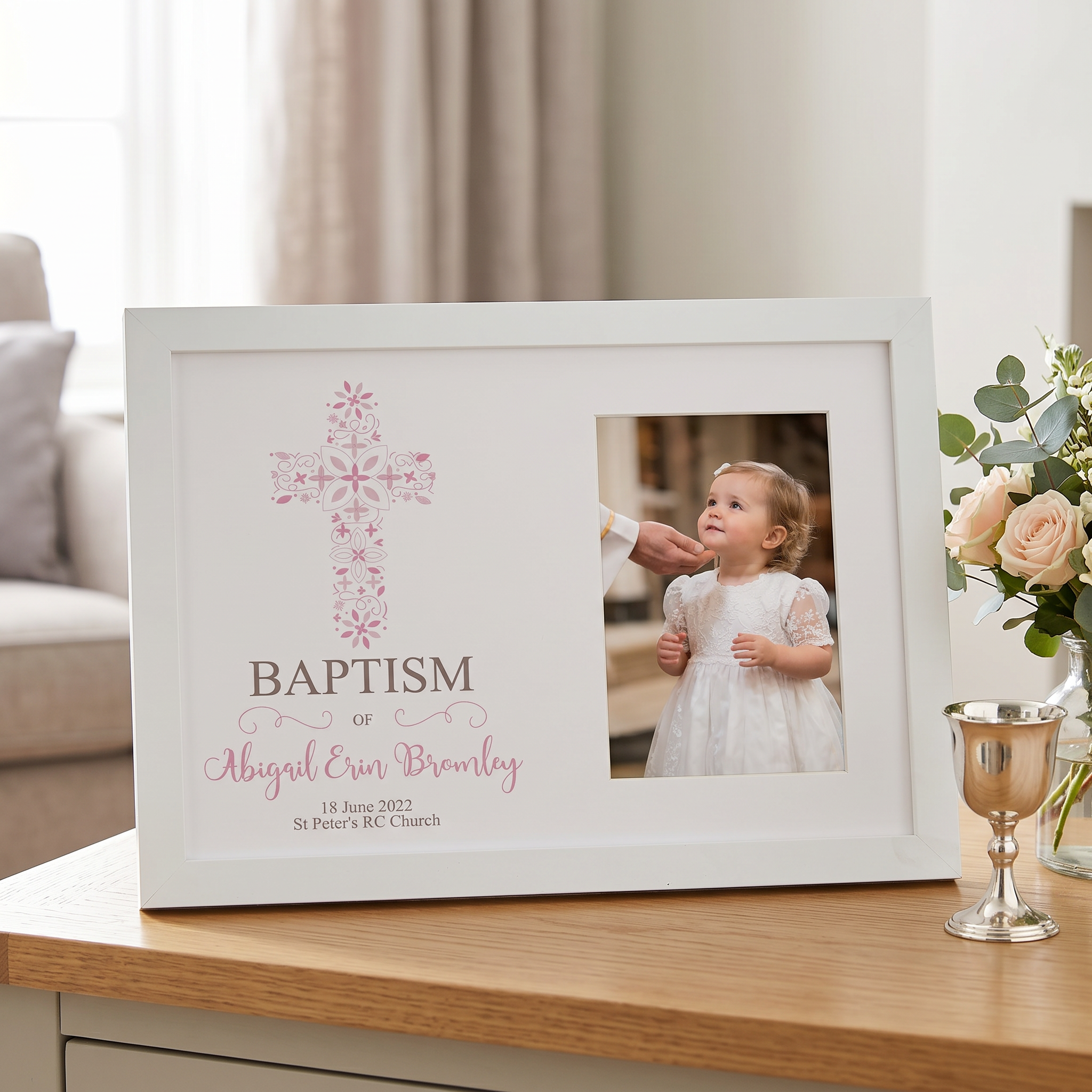Personalised Girl Baptism Ornate Cross Design Photo Frame Baptism Photo Frame ukgiftstoreonline